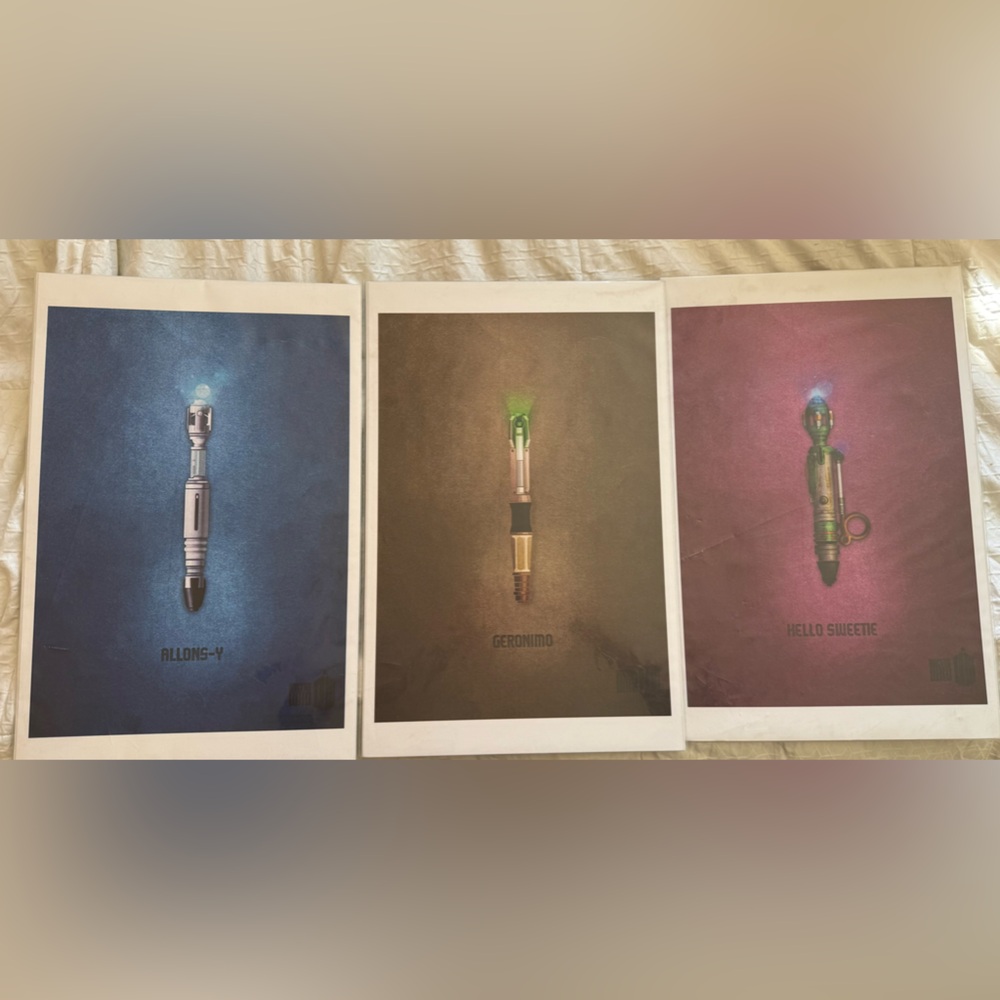 Set of 3 Doctor Who Sonic Screwdriver Art Prints 17”x11”